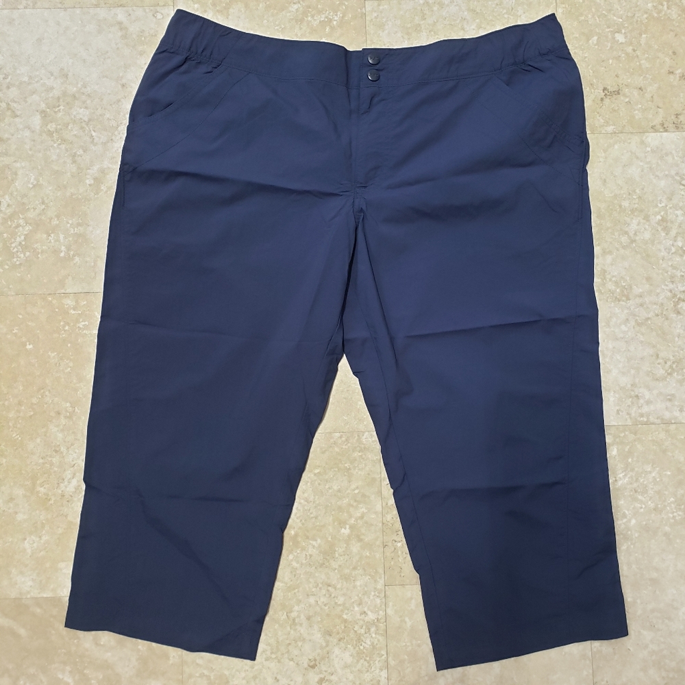 Columbia PFG Cropped Pants Navy Blue Womens Large Hiking Stretch Outdoor Fishing